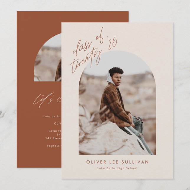 Convites Classe Terracotta de Graduação em Foto em Arch 202 (Frente/Verso)