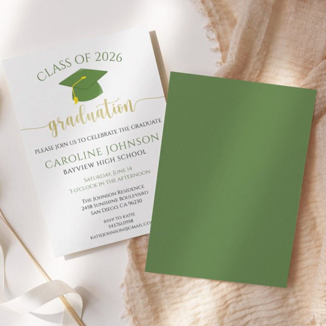 Convites Classe verde e Dourada de Festa de formatura (Criador carregado)