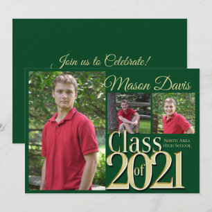 Convites Classe Verde e Dourada de Graduação de Fotos 2021