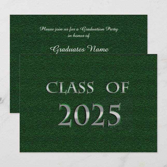 Convites Classe Verde e Prata de Festa de formatura 2025 (Frente/Verso)