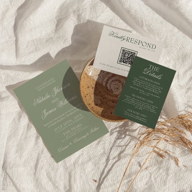 Convites Classe Verde Salvia Luxo Boho Moderno Casamento (Criador carregado)
