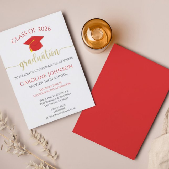 Convites Classe vermelha e Dourada de Festa de formatura (Criador carregado)