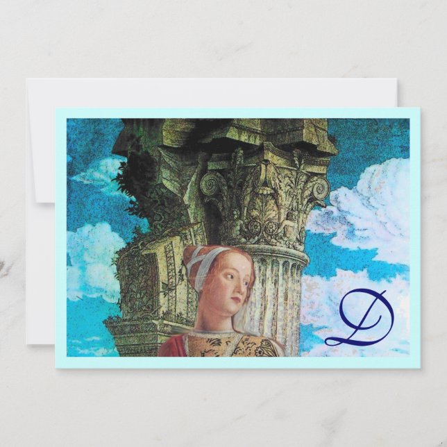 Convites CLASSIC BEAUTY MONOGRAM, azul-antigo brilhante (Frente)