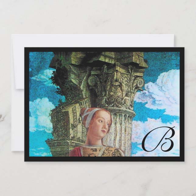 Convites CLASSIC BEAUTY MONOGRAM, azul antigo brilhante pre (Frente)