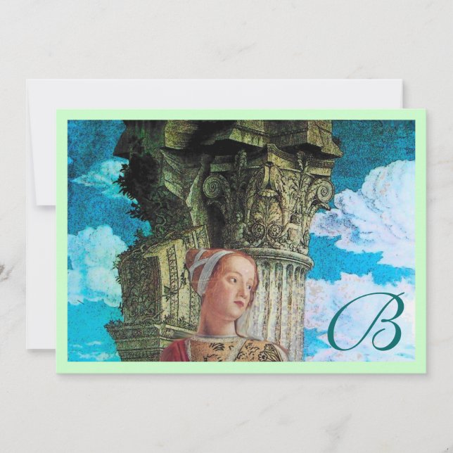 Convites CLASSIC BEAUTY MONOGRAM, azul-claro antigo (Frente)