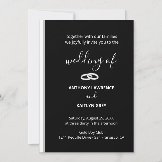 Convites Classic Black and White Formal Custom Wedding (Frente)