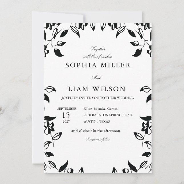 Convites classic black and white wedding invite (Frente)