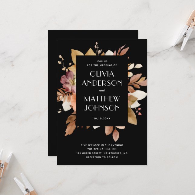 Convites Classic Black & Blush Wedding Invitation (Frente/Verso In Situ)