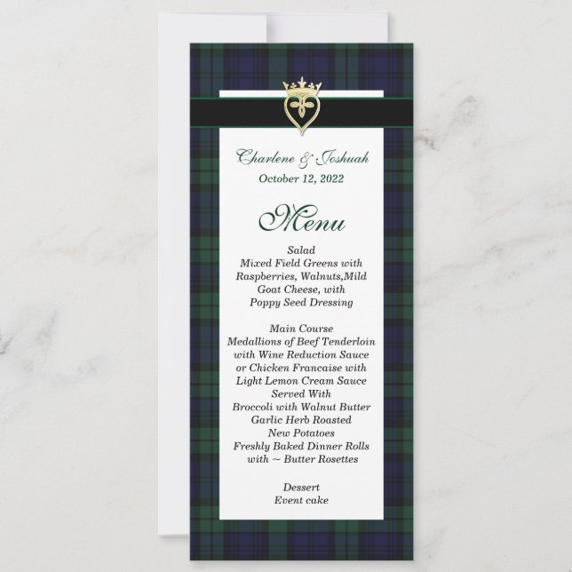 Convites Classic Black Watch Tartan Wedding Menu (Frente)