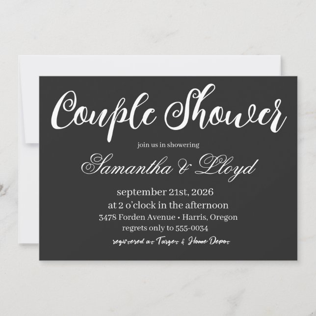 Convites Classic Black & White Script Couples Bridal Shower (Frente)