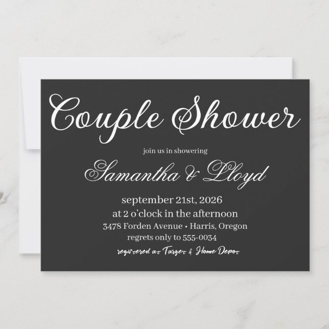 Convites Classic Black & White Script Couples Bridal Shower (Frente)