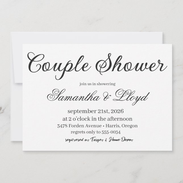 Convites Classic Black & White Script Couples Bridal Shower (Frente)