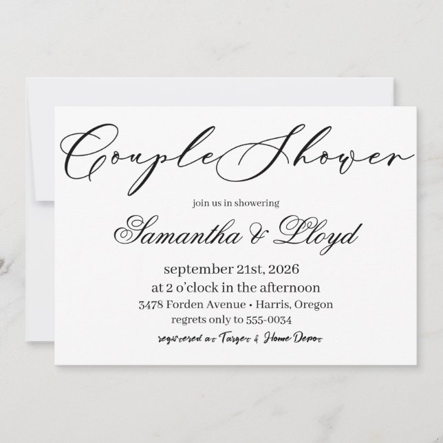 Convites Classic Black & White Script Couples Bridal Shower (Frente)