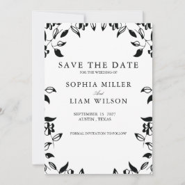Convites Classic Black White WEDDING Floral Save the Date 