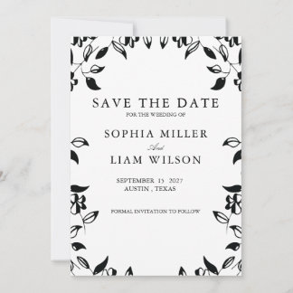 Convites Classic Black White WEDDING Floral Save the Date 