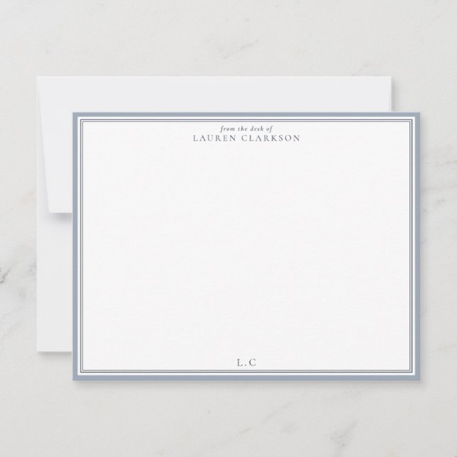 Convites Classic Blue Border Monogram Stationery Note Card (Frente)