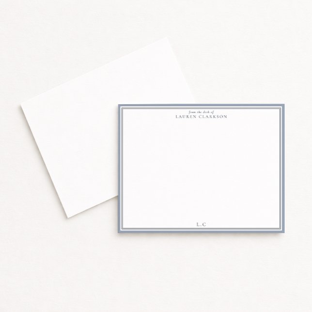 Convites Classic Blue Border Monogram Stationery Note Card (Criador carregado)