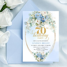 Convites Classic Blue Floral Eucalyptus 70th Birthday Invit