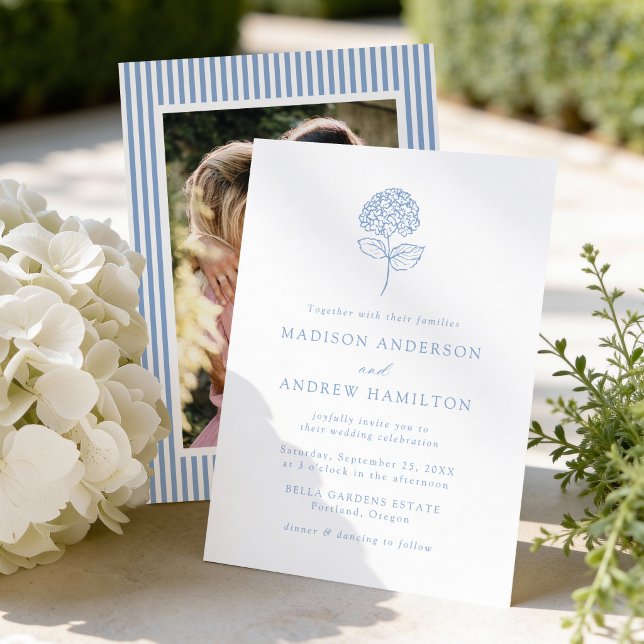Convites Classic Blue Hydrangea Photo Wedding (Criador carregado)