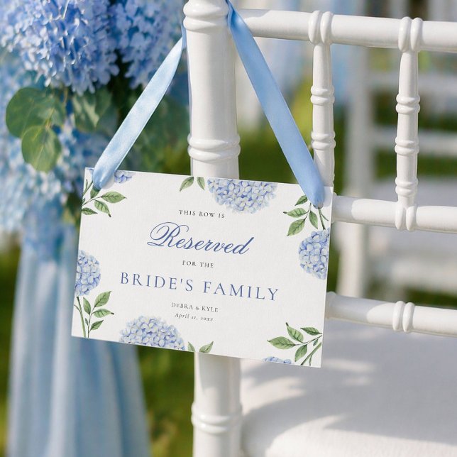 Convites Classic Blue Hydrangea Wedding Reserved Row Card (Criador carregado)