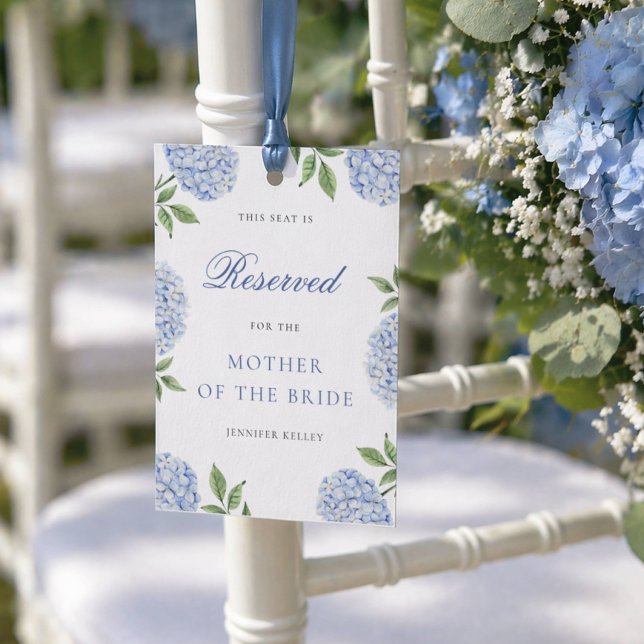 Convites Classic Blue Hydrangea Wedding Reserved  Seat Card (Criador carregado)
