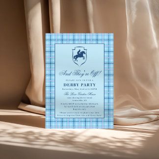 Convites Classic Blue Plaid Race Horse Crest Derby Party