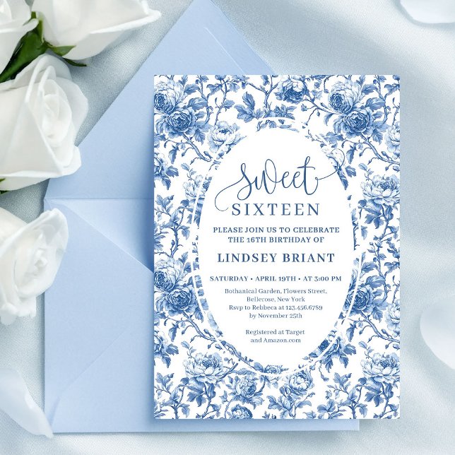Convites Classic Blue Roses Digital Download Sweet 16 (Classic Blue Roses Digital Download Sweet 16)