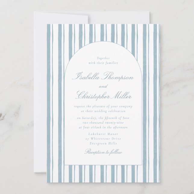 Convites Classic Blue Stripe Arch Wedding Invitation (Frente)
