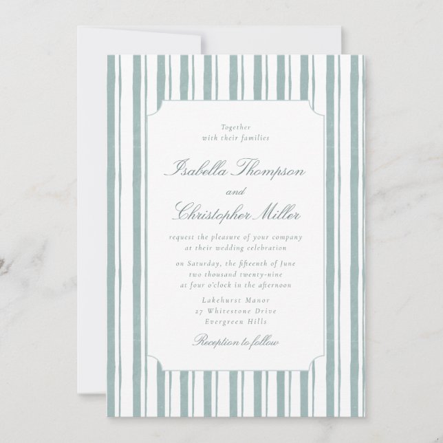 Convites Classic Blue Stripe Elegant Wedding Invitation (Frente)