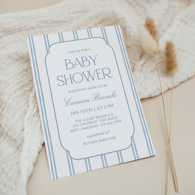 Convites Classic Blue Striped Baby Shower Invitation (Criador carregado)