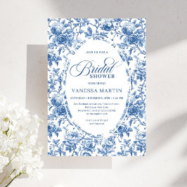 Convites Classic Blue Toile de Jouy Floral Bridal Shower  