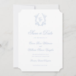 Convites Classic Blue Wedding Crest Save The Date Invite