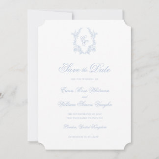 Convites Classic Blue Wedding Crest Save The Date Invite