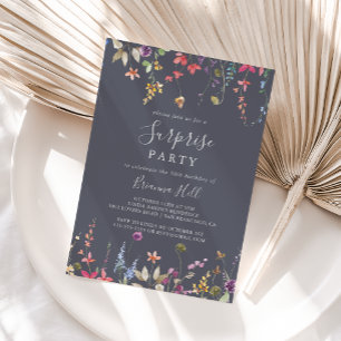 Convites Classic Blue Wild Floral Surprise Party