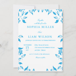 Convites classic blue  wild flowers wedding invite