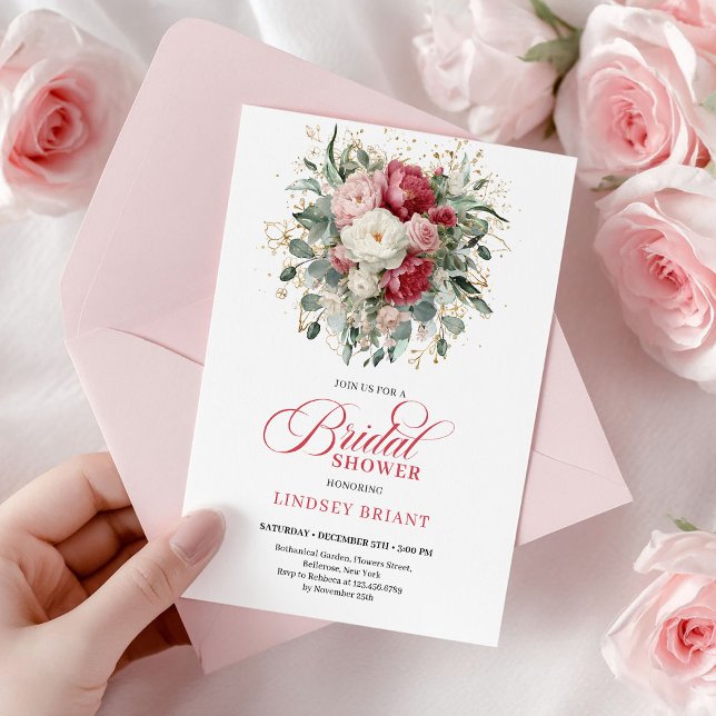 Convites Classic Bohemian Burgundy Blush Gold Bridal Shower (Classic Bohemian Burgundy Blush Gold Bridal Shower

)