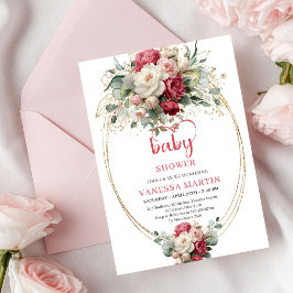 Convites Classic Bohemian Crimson Red White Gold Floral  