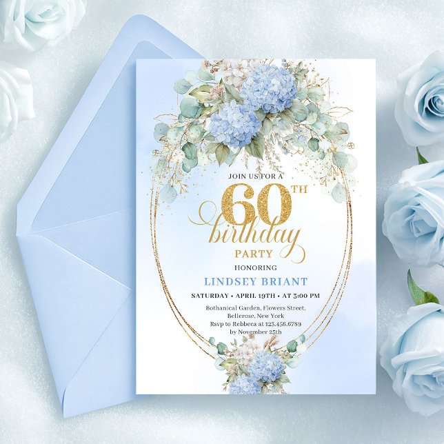 Convites Classic Bohemian Soft Blue Greenery 60th Birthday (Classic Bohemian Soft Blue Greenery 60th Birthday)