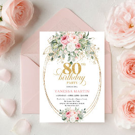 Convites Classic Boho Blush Roses 80th Birthday Invitation 