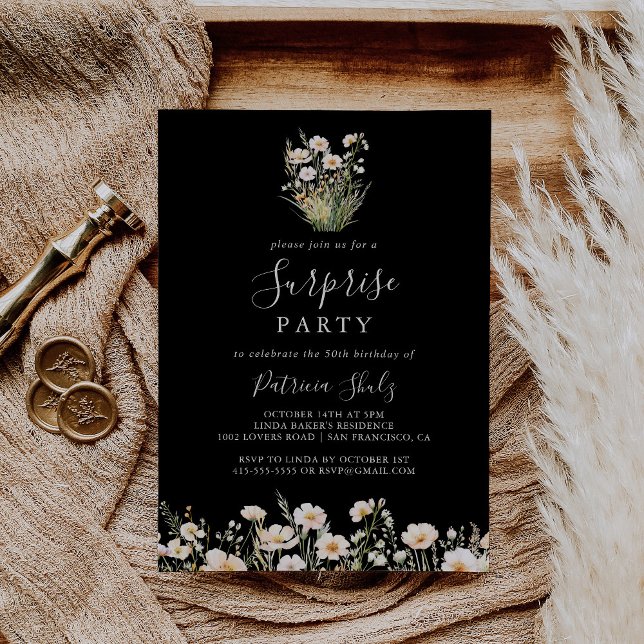 Convites Classic Boho Blush Wildflower Black Surprise Party (Criador carregado)