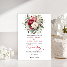 Convites Classic Boho Crimson Red Blush Greenery Invitation