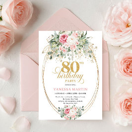 Convites Classic Boho Minimalist Blush Floral 80th Birthday