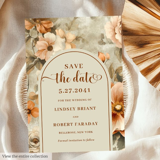 Convites Classic Boho Terra Cotta Olive Floral Save Date (Classic Boho Terra Cotta Olive Floral Save The Date)
