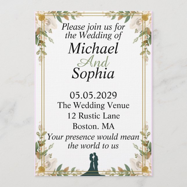 Convites Classic Botanical Border Wedding Invitation (Frente)