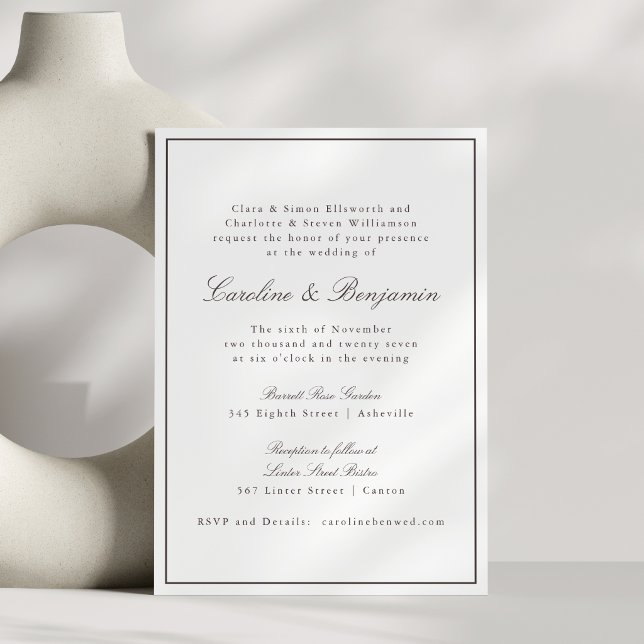 Convites Classic Brown Border Script Elegant Wedding RSVP (Criador carregado)