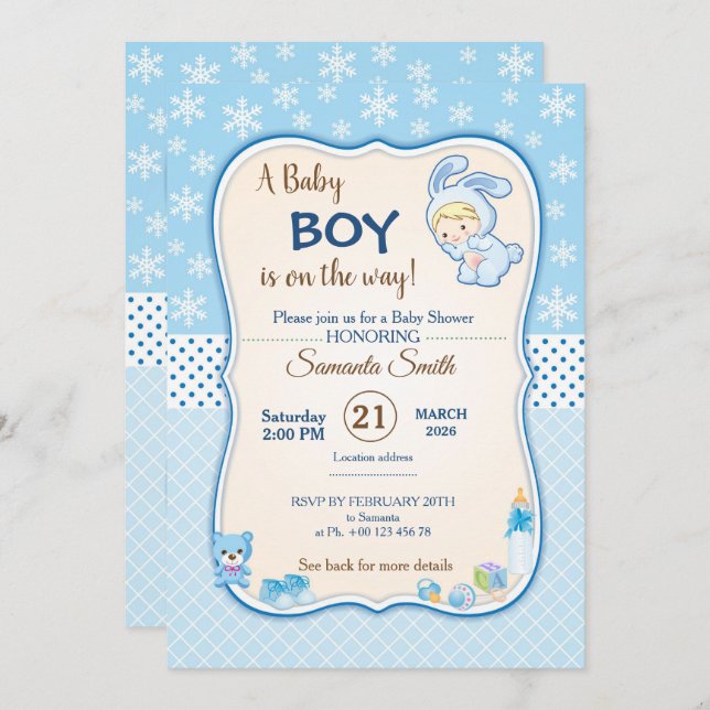 Convites Classic bunny Baby Shower Invitation (Frente/Verso)