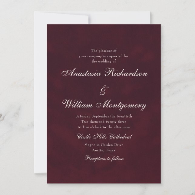 Convites Classic Burgundy Deep Traditional Script Wedding (Frente)