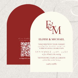 Convites Classic Burgundy Red Monogram Minimalist Wedding
