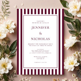 Convites Classic Burgundy Stripes Wedding