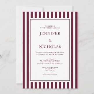 Convites Classic Burgundy Stripes Wedding